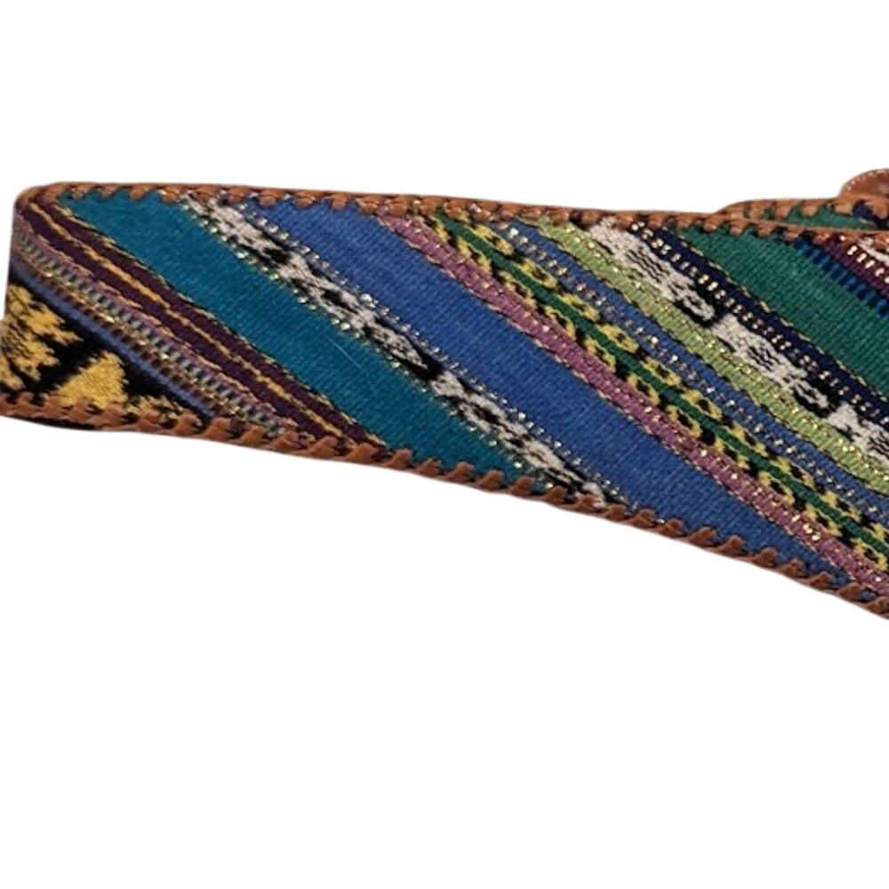 Vintage Colorful Tapestry Leather Chevron Whipstitch Edged Belt Size 34 - Picture 3 of 11
